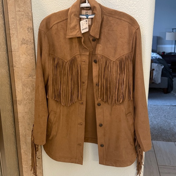 We The Free by free people Fringe Out Vegan Suede Jacket Sz XS Brown Tan - Picture 5 of 16
